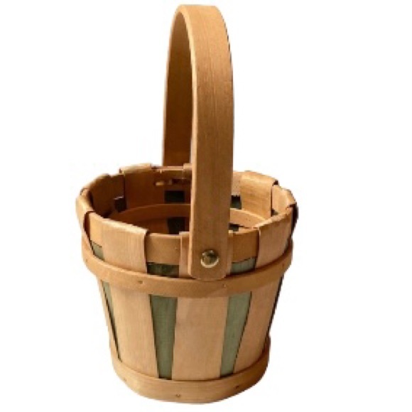 Mini Bushel Basket Natural Wood Chip Green details Small 4.5 inches Tall - Picture 3 of 15